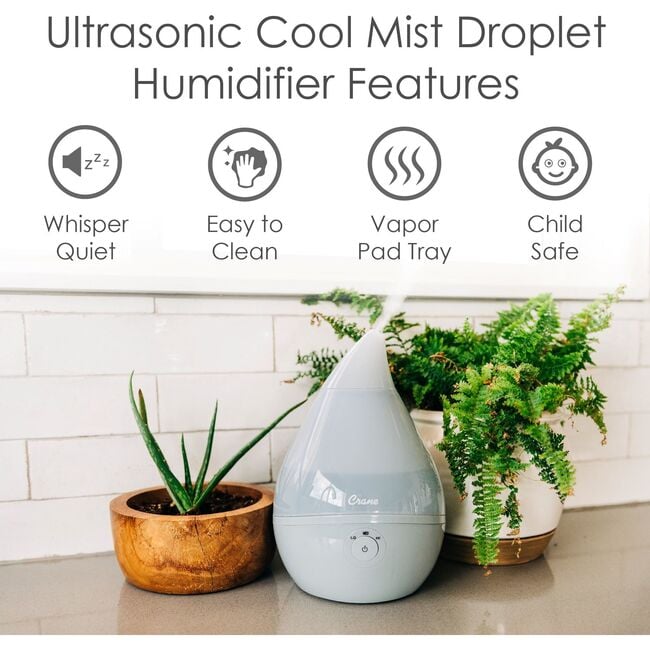 Droplet Ultrasonic Cool Mist Humidifier, Grey - Humidifiers - 2