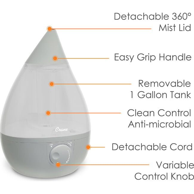 Ultrasonic Cool Mist Drop Shape Humidifier, Grey - Humidifiers - 3