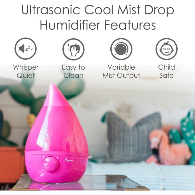 Ultrasonic Cool Mist Drop Shape Humidifier, Pink - Humidifiers - 2