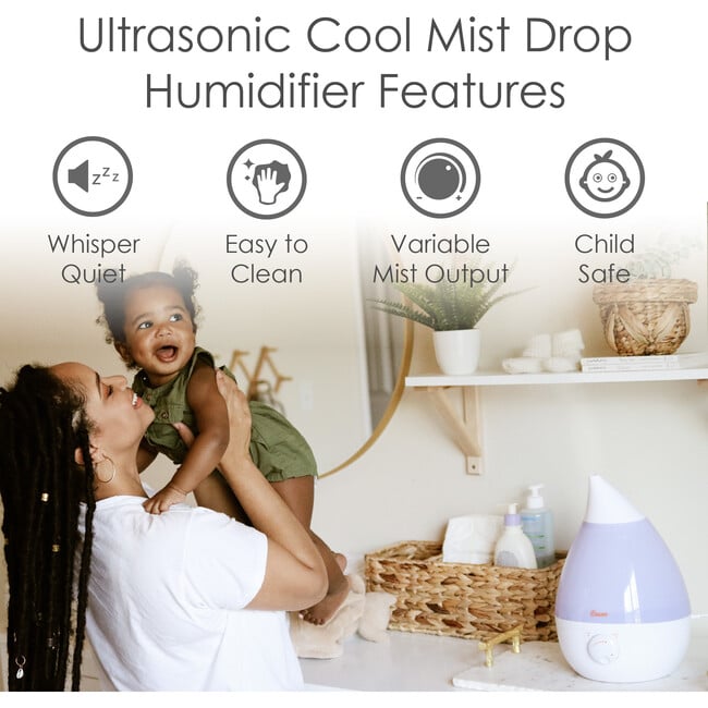 Ultrasonic Cool Mist Drop Shape Humidifier, White - Humidifiers - 2