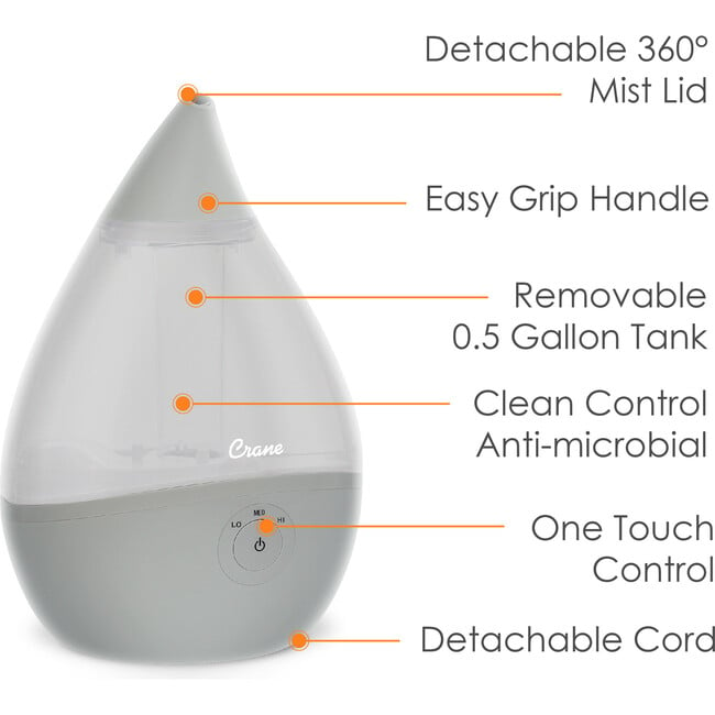 Droplet Ultrasonic Cool Mist Humidifier, Grey - Humidifiers - 3