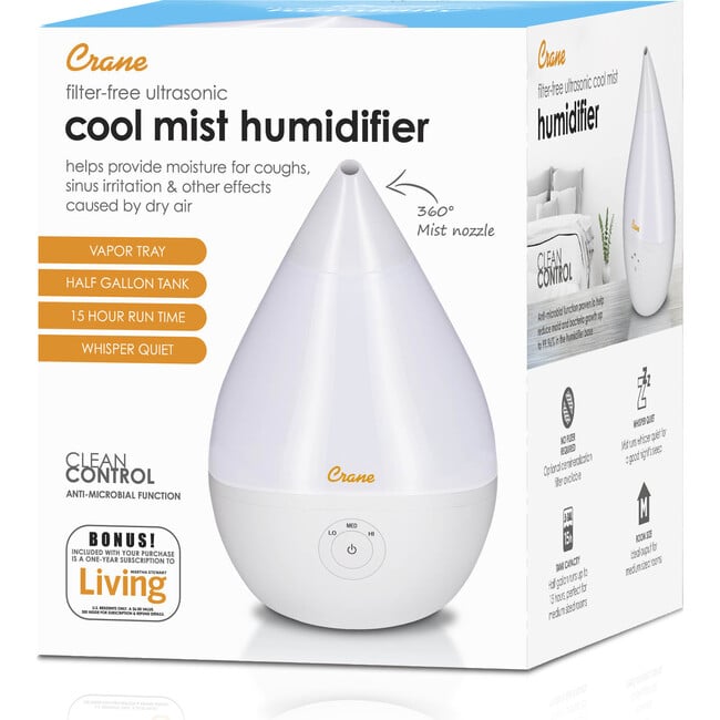 Droplet Ultrasonic Cool Mist Humidifier, White - Humidifiers - 9