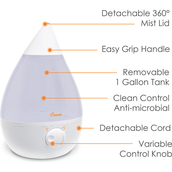 Ultrasonic Cool Mist Drop Shape Humidifier, White - Humidifiers - 3