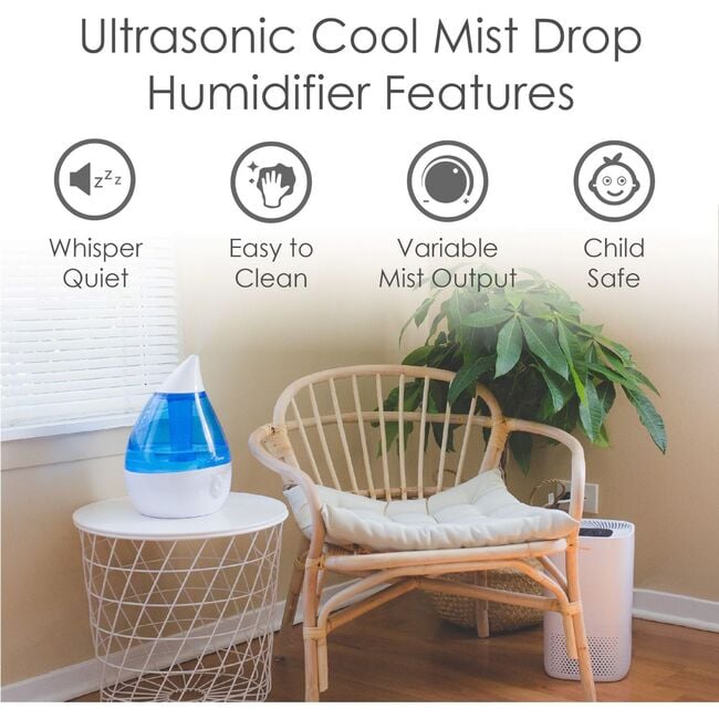 Ultrasonic Cool Mist Drop Shape Humidifier, Blue/White - Humidifiers - 2