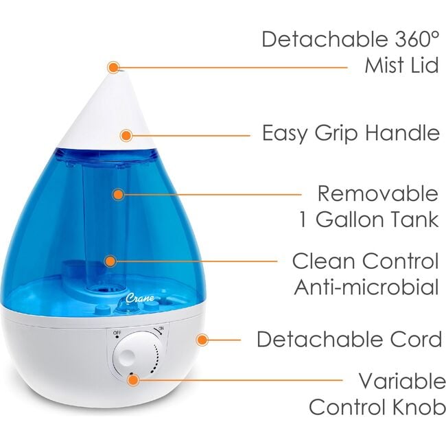 Ultrasonic Cool Mist Drop Shape Humidifier, Blue/White - Humidifiers - 3