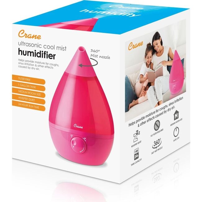 Ultrasonic Cool Mist Drop Shape Humidifier, Pink - Humidifiers - 9