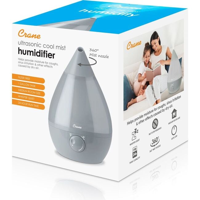 Ultrasonic Cool Mist Drop Shape Humidifier, Grey - Humidifiers - 10