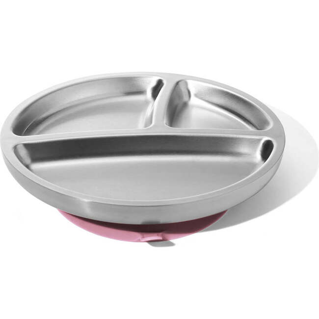 Toddler Stainless Steel Stay Put Suction Plate + Spoon, Pink - Tabletop - 1