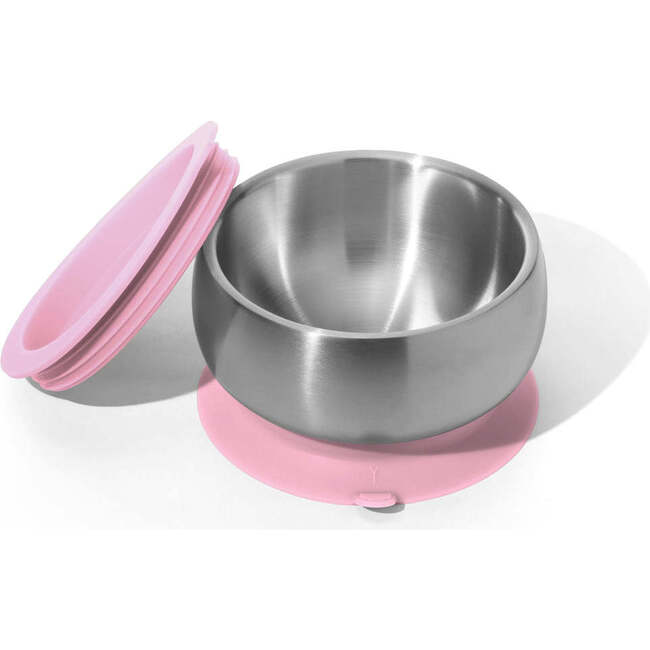 Stainless Steel Stay Put Suction Bowl + Airtight Lid, Pink