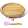 Classic Bamboo Stay Put Suction Plate + Spoon, Pink - Tabletop - 1 - thumbnail