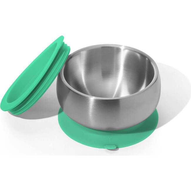 Stainless Steel Stay Put Suction Bowl + Airtight Lid, Green
