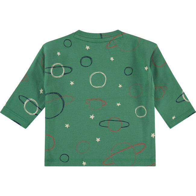 Outer Space Print Long Sleeve T-Shirt, Green - T-Shirts - 2