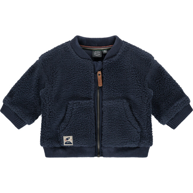 Fuzzy Zip Cardigan, Navy