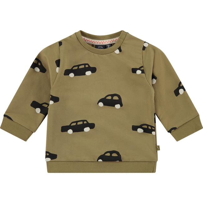 Car Print Sweatshirt, Olive