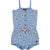 Smiling Daisy Print Sleeveless Romper, Blue - Rompers - 1 - thumbnail