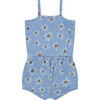 Smiling Daisy Print Sleeveless Romper, Blue - Rompers - 2