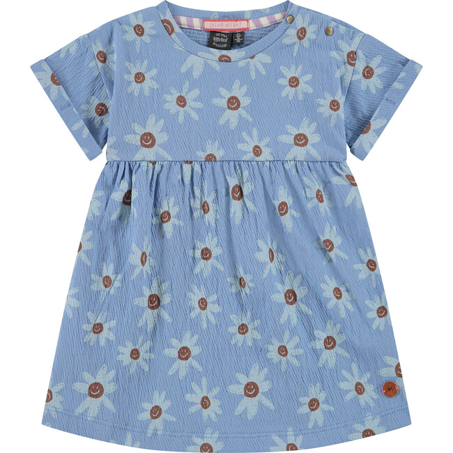 Smiling Daisy Print Short Sleeve Dress, Blue