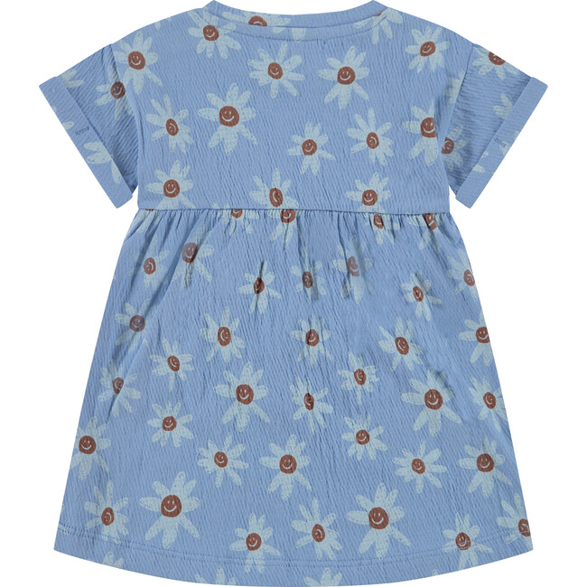 Smiling Daisy Print Short Sleeve Dress, Blue - Dresses - 2