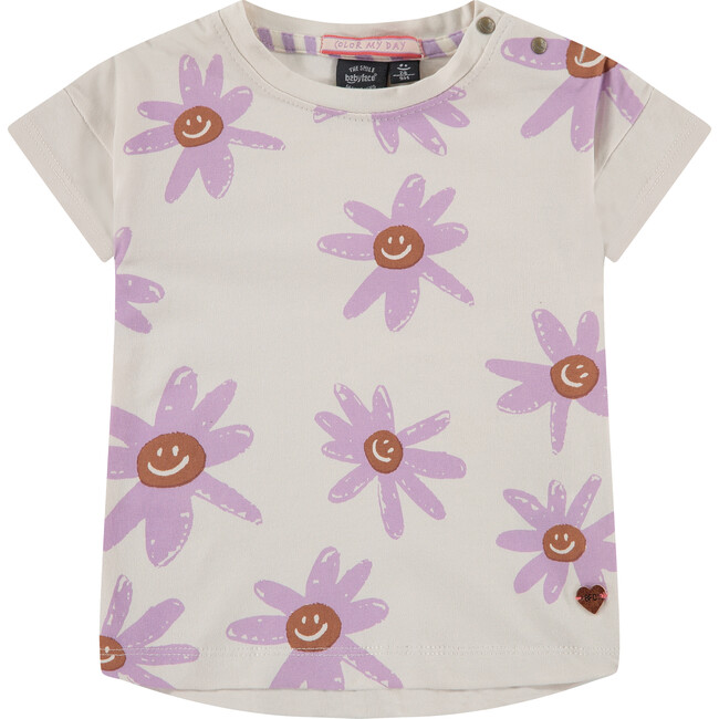 Smiling Daisy Print Short Sleeve T-Shirt, Print