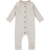 Striped Long Sleeve Romper, Grey - Rompers - 1 - thumbnail