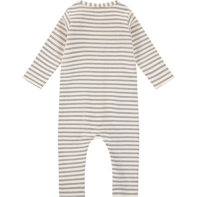 Striped Long Sleeve Romper, Grey - Rompers - 2