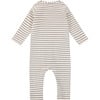 Striped Long Sleeve Romper, Grey - Rompers - 2