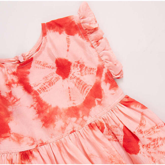 Polly Silk Tie-Dye Ruffle Sleeve 2-Tired Dress, Mellow Rose - Dresses - 3