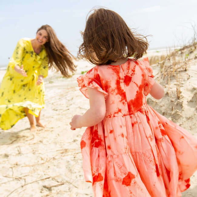 Polly Silk Tie-Dye Ruffle Sleeve 2-Tired Dress, Mellow Rose - Dresses - 4