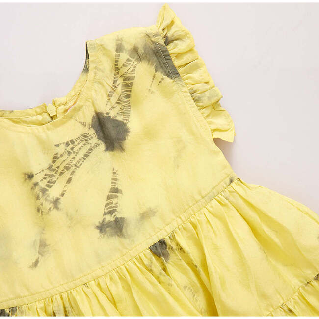 Polly Silk Tie-Dye Ruffle Sleeve 2-Tired Dress, Limelight - Dresses - 3