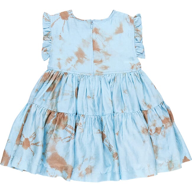 Polly Silk Tie-Dye Ruffle Sleeve 2-Tired Dress, Milky Blue - Dresses - 7