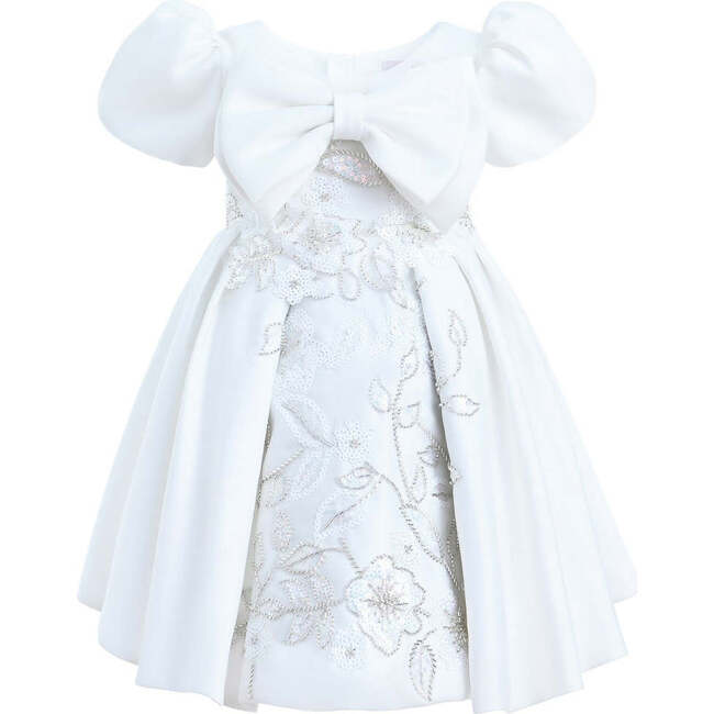Leona Floral Teacup Bow Dress, Ivory