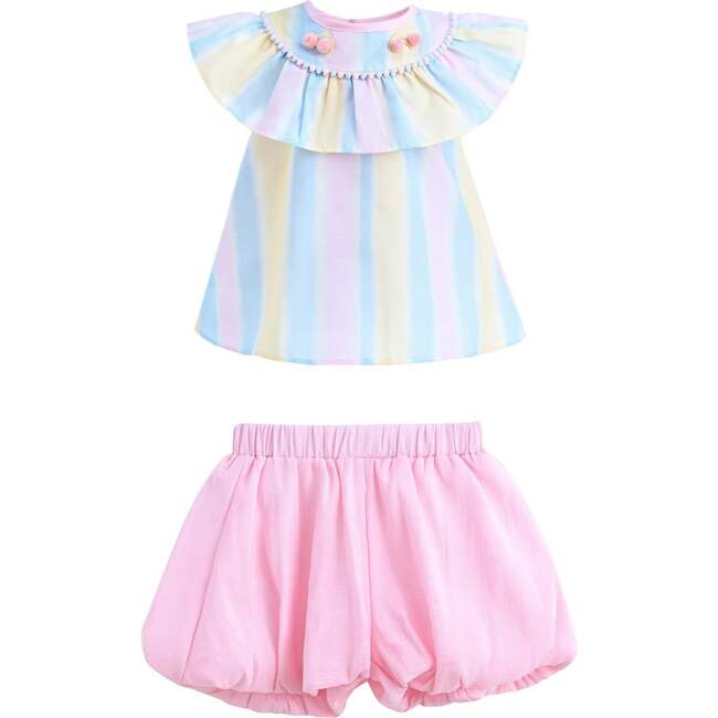 Rainbow Striped Ruffle Outfit, Multicolor