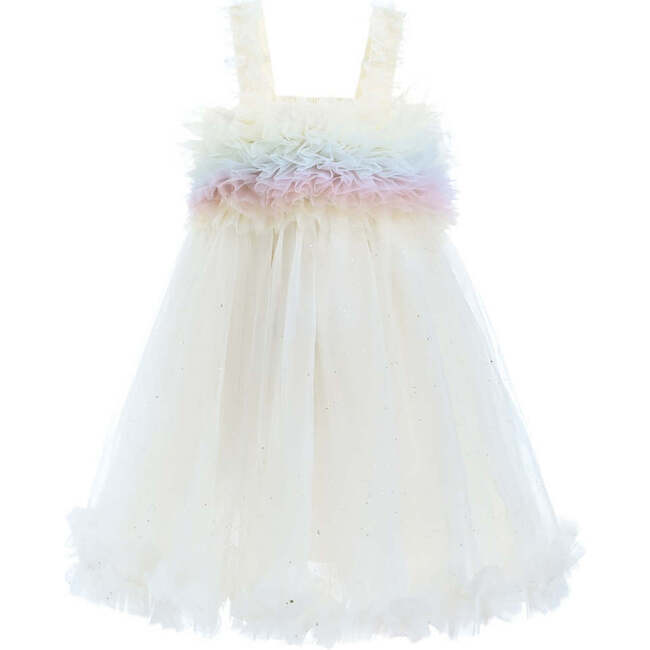 Rainbow Ruffle Trapeze Dress, White