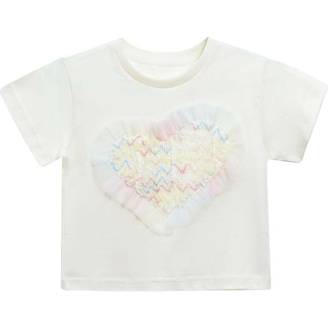 Rainbow Heart Applique T-Shirt, Cream