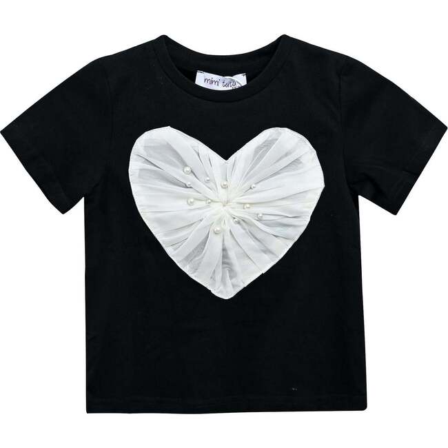 Pearl Heart Applique T-Shirt, Black