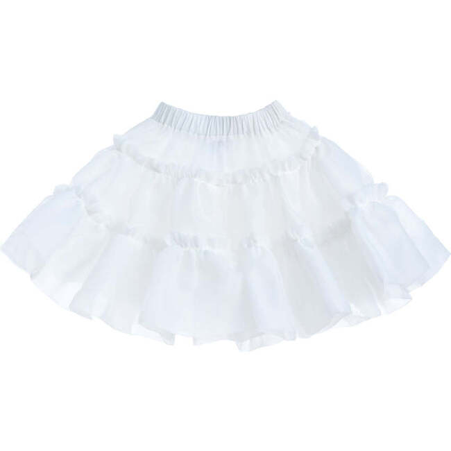 Frilled Satin Skirt, White