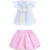 Rainbow Striped Ruffle Outfit, Multicolor - Mixed Apparel Set - 5