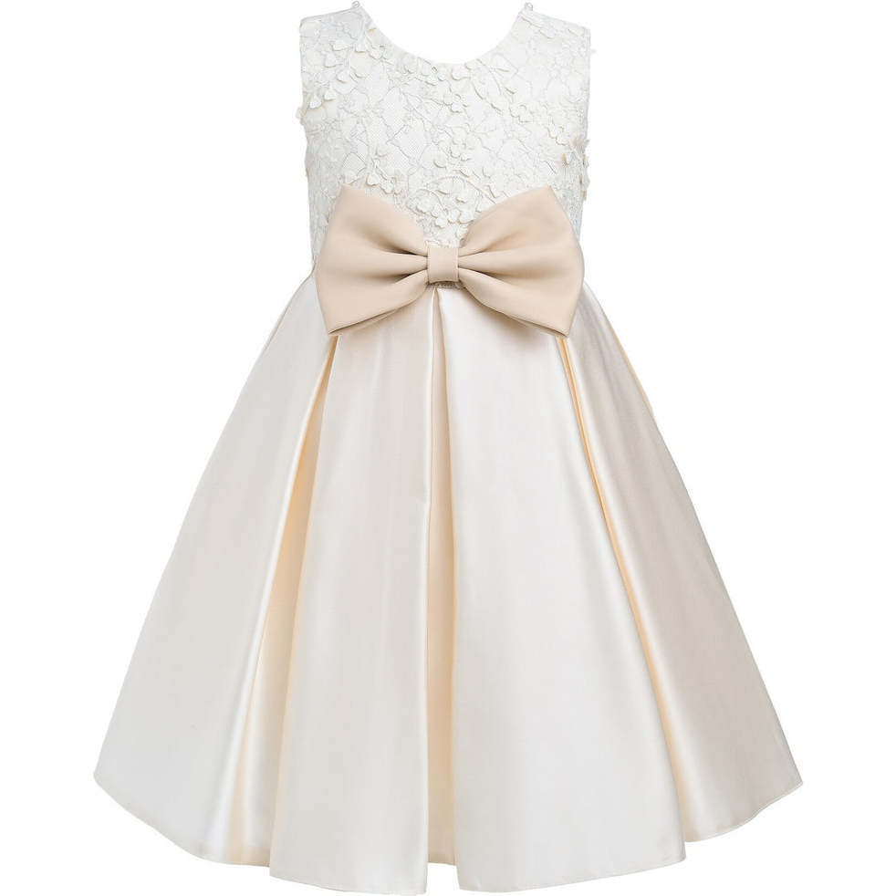 Hampton Double Bow Dress, Champagne - Dresses - 1