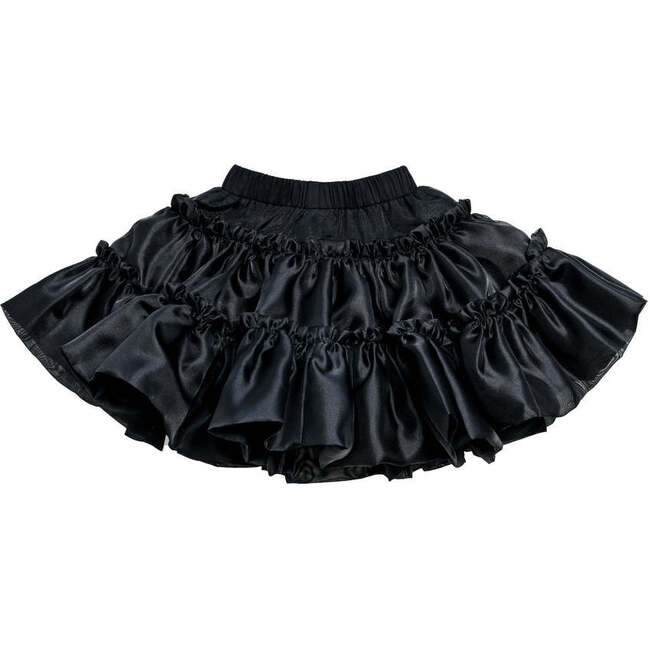 Frilled Satin Skirt, Black