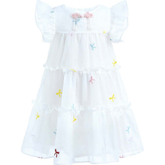 Bow Embroidered Summer Dress, White
