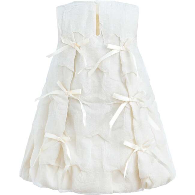 Bow Applique Trapeze Dress, Cream - Dresses - 2