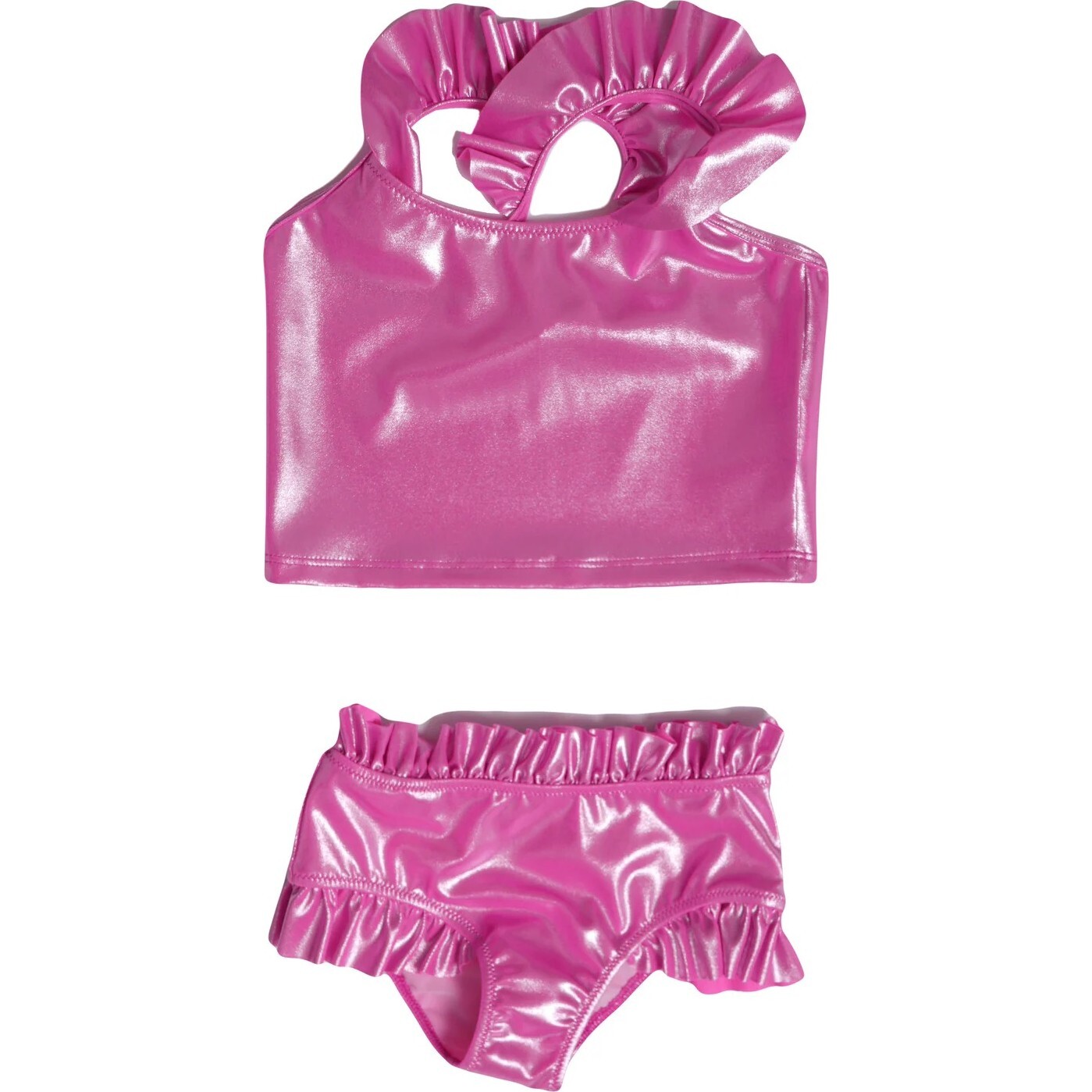 Arianna 2-Piece Glossy Ruffle Hem Tankini, Pink - Two Pieces - 1