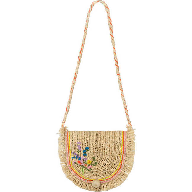 Giverny Raffia Embroidered Tassel Hem Handbag, Brown