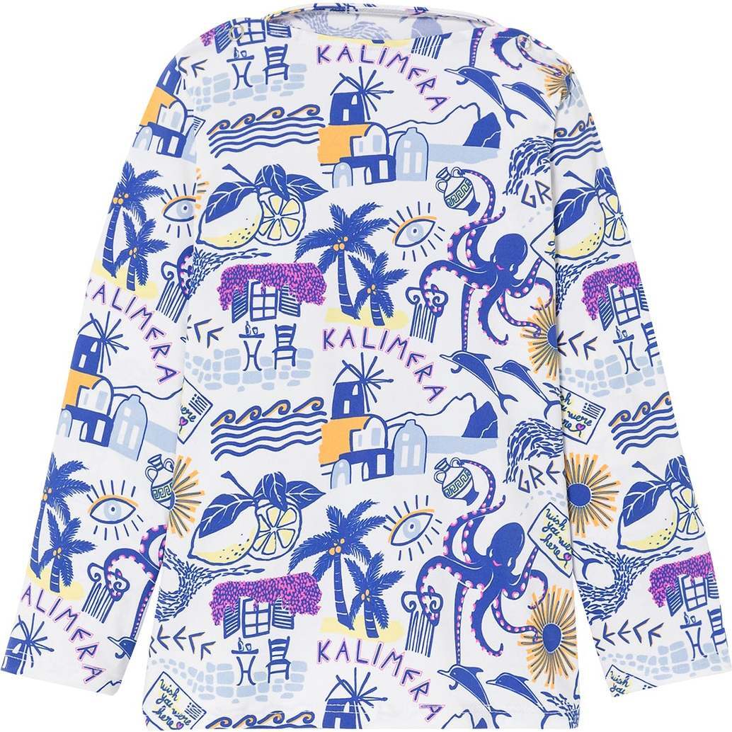 Boys Paros Anti-UV Rashguard T-Shirt, Greek Pattern - T-Shirts - 1