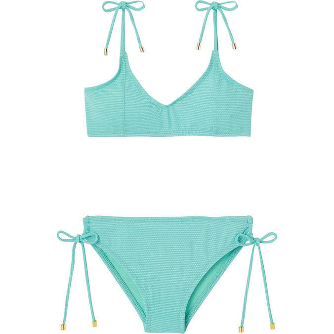 Bahamas Lurex Bralette Tie-Strap 2-Piece Bikini, Aqua - Two Pieces - 1