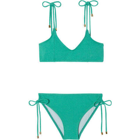 Bahamas Lurex Tie-Strap 2-Piece Bikini, Peacock Green & Gold
