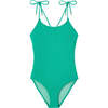 Bahamas Lurex Tie-Strap One-Piece Swimsuit, Peacock Green & Gold - One Pieces - 1 - thumbnail