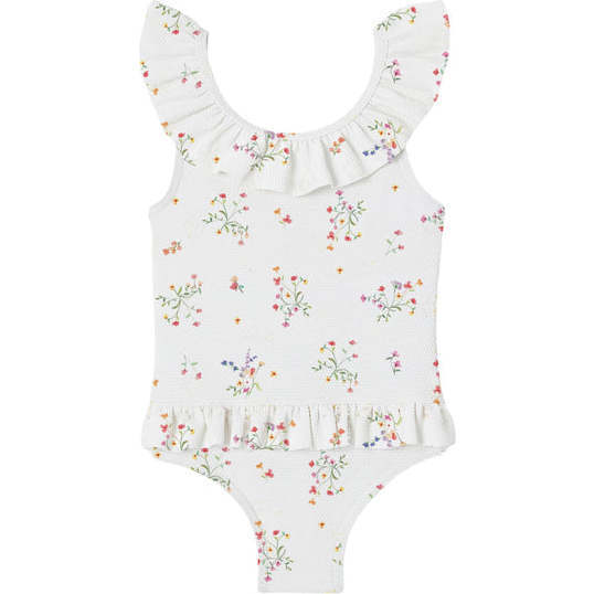 Baby Girls Giverny Floral Print One-Piece Swimsuit, White