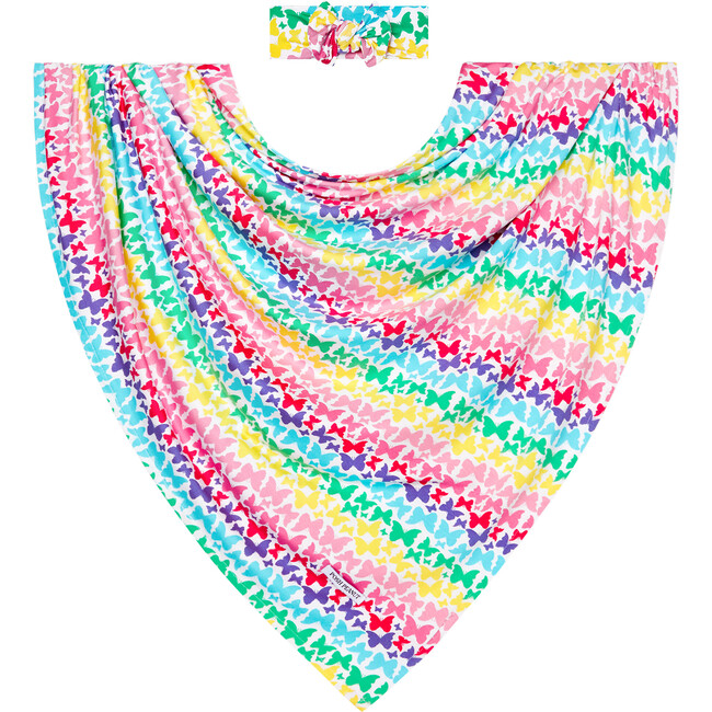 Rainbow Butterfly Infant Swaddle and Headwrap Set, White