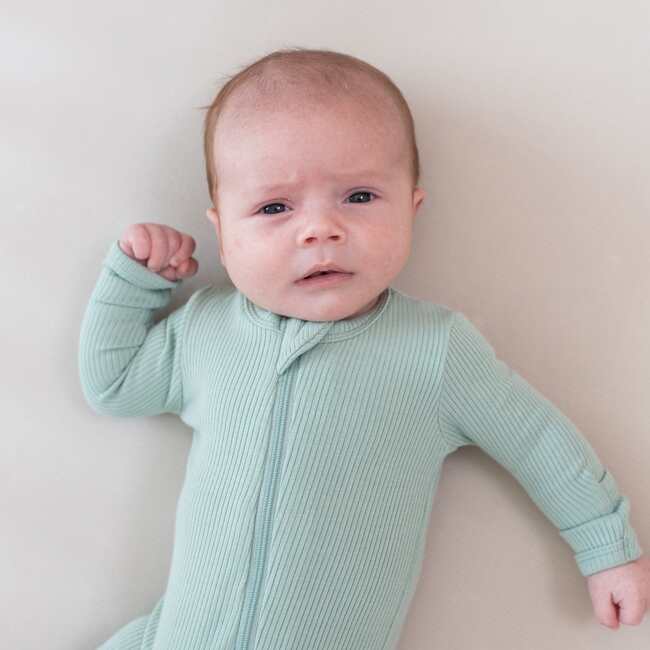 Ribbed Zipper Footie, Sage - Footie Pajamas - 2